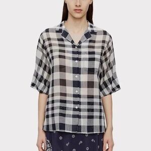 Theory Women's Ralfinn Cotton Button-Down Shirt Gingham Plaid Gray